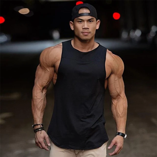 US $6.03 Brand Fitness Mens Gyms Tank Top Plain Bodybuilding Vest Solid Stringer Undershirt Tanktop Workout