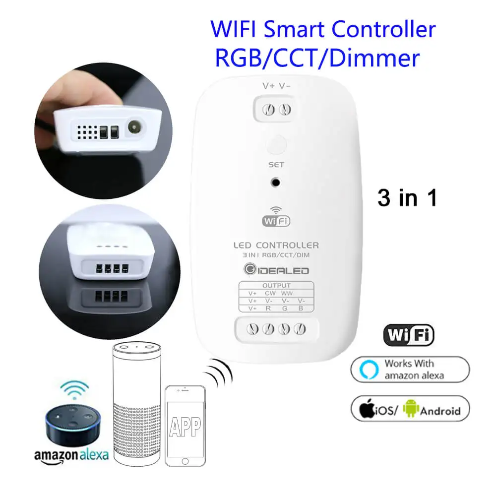 Smart Wifi LED Controller Phone APP RGB CCT Dimmer 3 in 1 Strip Controller By Amazon Echo plus Alexa Google Home Voice Control Smart Wifi LED Controller Phone APP RGB CCT Dimmer 3 in 1 Strip Controller By Amazon Echo plus Alexa Google Home Voice Control
