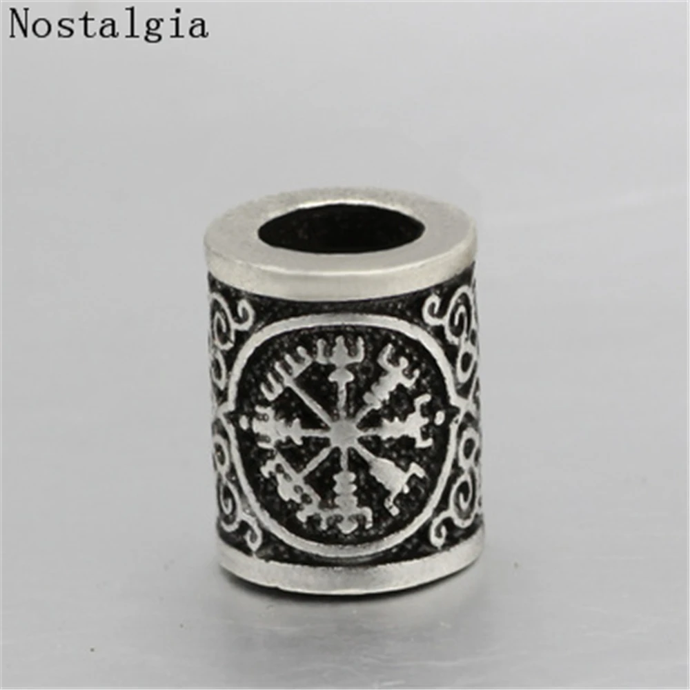 

2styals Viking Runes Tube Spacer Beads Charms for Beards or Hair TIWAZ Compass Sol rune Odal Futhark Rune Necklace Bracelet DIY