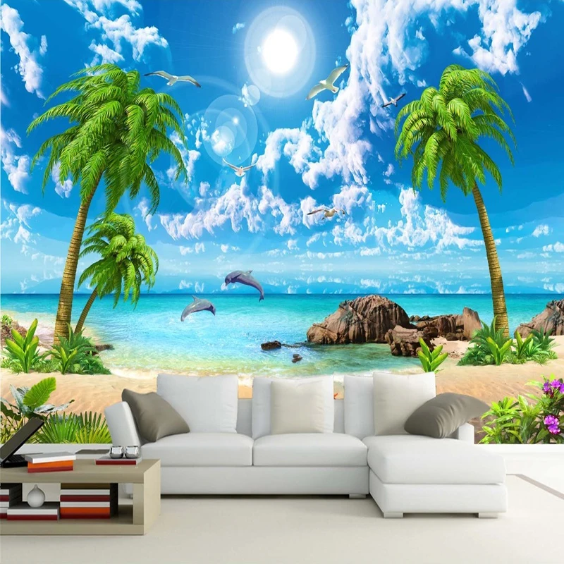 Фотообои 3D с морским пейзажем Настенные обои для гостиной ТВ дивана