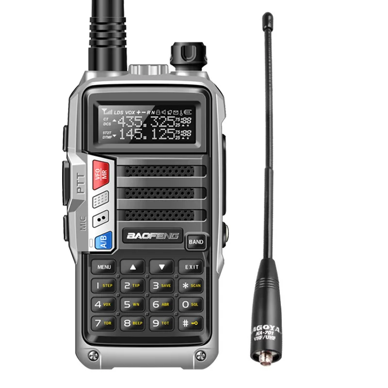 BAOFENG UV-S9 8 Вт Мощный VHF/UHF136-174Mhz& 400-520 МГц двухдиапазонный 10 км утолщенная батарея рация CB радио+ NA-701 - Цвет: sliver add antenna