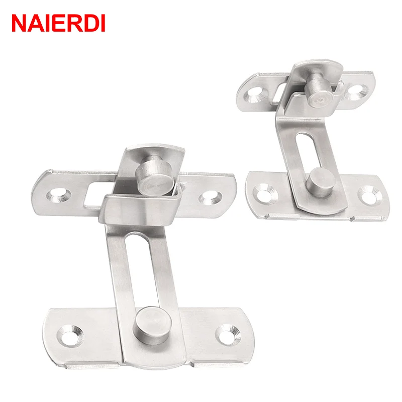 NAIERDI 90 Degree Hasp Latches Stainless Steel Sliding Door Chain Locks Security Tools Hardware For Window Cabinet Hotel Home