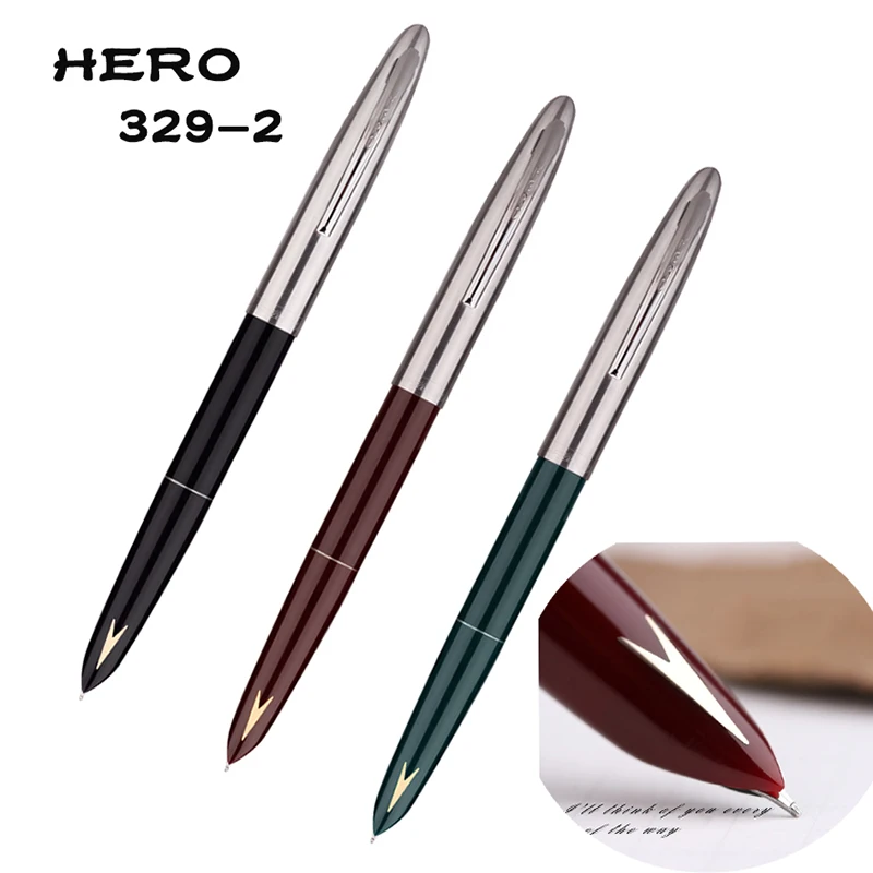 HERO 329-2 Classic Nostalgic Fountain Pen Arrow Mark 329 Horse Head Pattern Collection Ink Pen Iridium Fine Nib 0.5mm for Gift