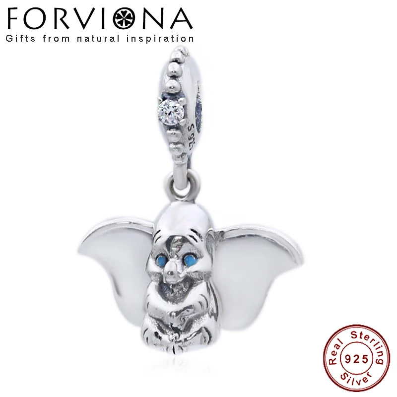 

100% Real 925 Sterling Silver Animal Pendant Bead Dumbo Hanging Charm Fit Original Charm Bracelet for Women DIY Jewelry