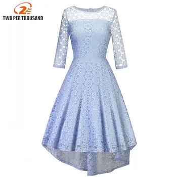 

Female Spring Autumn Dress Oansatz 3 /4 Sleeve Lace Hollow Sexy Evening Party Dress Irregular Hepburn 1950 S Vintage Dress