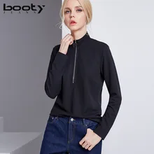 Детские джинсы Новинка Европейский стиль на осень-зиму молнии Леди all-матч Водолазка с длинным Футболка с рукавами для женщин черный белый