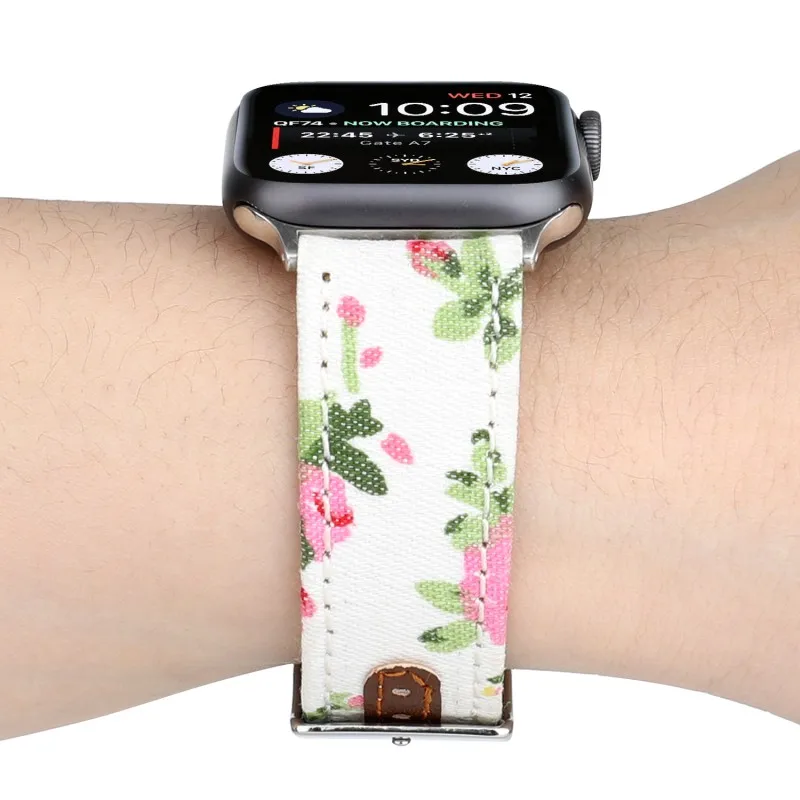 Ремешок из искусственной кожи с цветами для Apple Watch 44/ 40 мм 42/38 сменный джинсовый