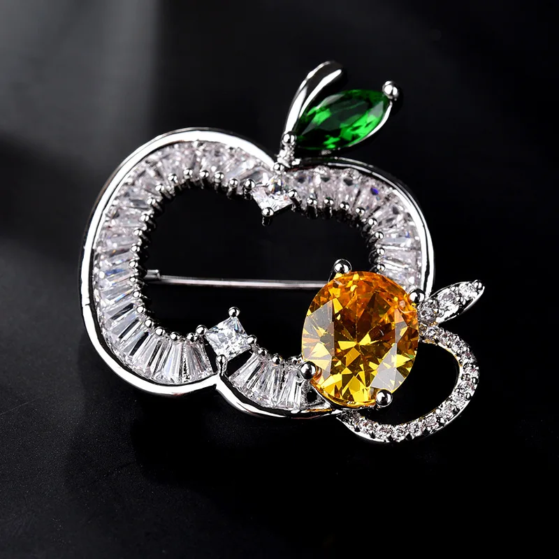 CHUKUI AAA Cubic Zirconia Crystal Apple Fruit Brooches Wedding Party Brooch Pins Jewelry Christmas Gifts (7)