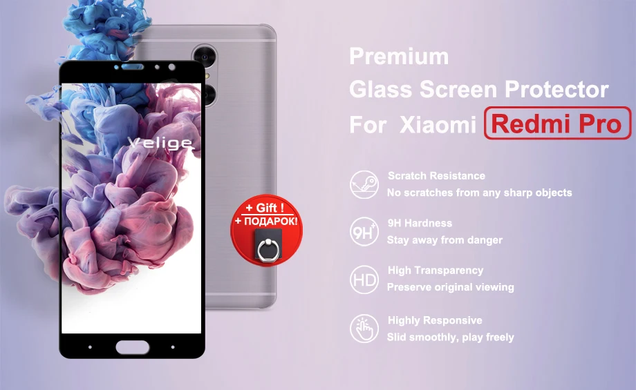 2 Pack Velige Tempered Glass Screen Protector For Xiaomi Redmi Pro RedmiPro Real 2.5D Full Cover 9H Toughened Glass Flim (5)
