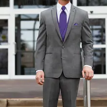 Нотч две кнопки 4 шт.(куртка+ брюки+ жилет+ галстук) модные Мужской костюм Custme сделано Свадебная вечеринка выпускного вечера Смокинги Серый тонкий