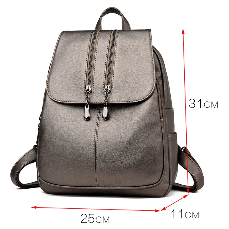  Casual Double Zipper Women Backpack Large Capacity School Bag For Girl Brand Leather Shoulder Bag 2 - 32949324535
