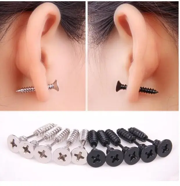 2pcs Lot Punk Style Stainless Steel 5 Colors Stud Earrings Men S 2pcs Lot Punk Style Stainless Steel 5 Colors Stud Earrings Men S Ear Jewelry Rock Gothic Uni Piercing Earring