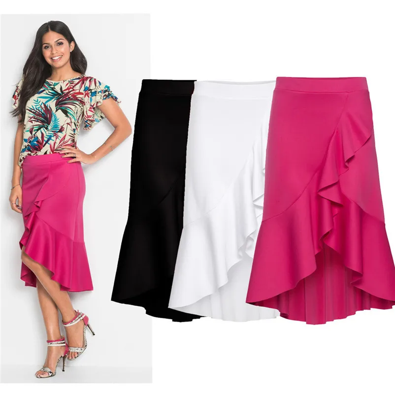 HOT sell Fashion 2018 Summer style skirts womens Irregular Lotus Leaf Skirt Ladies Casual Knee Length skirt Femme Saia Y05#N (7)