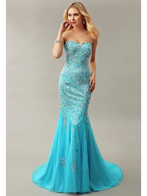 Blue Sparkly Mermaid Prom Dress