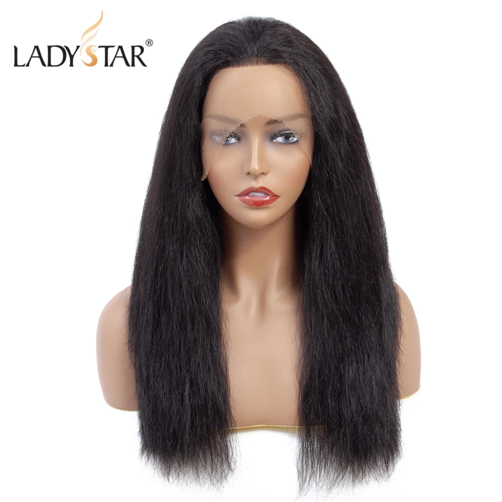LADYSTAR 13x4 парики из натуральных волос на кружеве предварительно сорванные для черных женщин Remy бразильские прямые волосы на фронте с