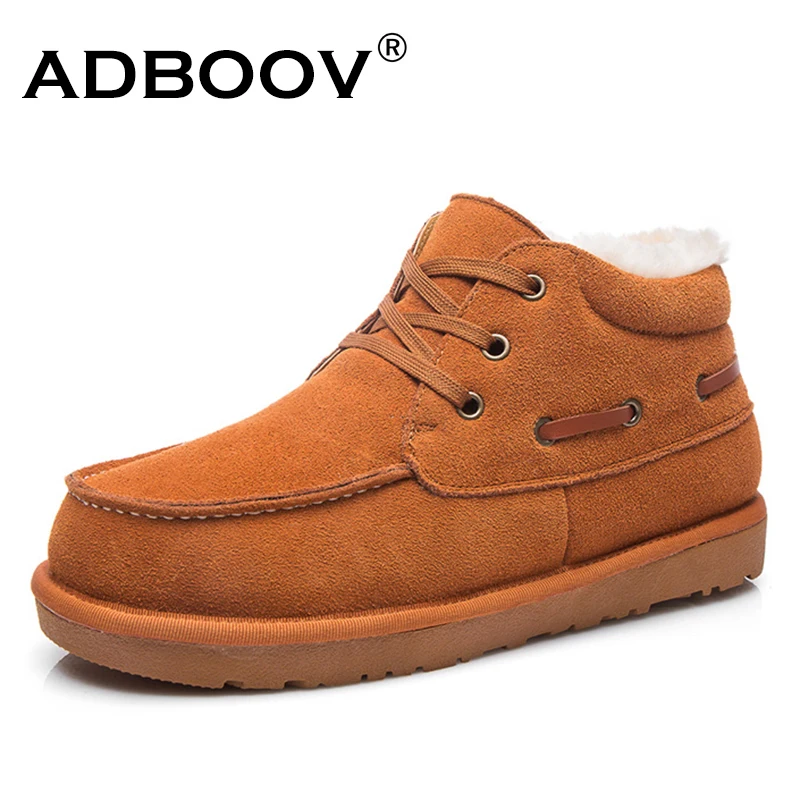 

ADBOOV Genuine Leather Winter Boots Men Cow Suede Snow Boots Men Flat Fur Lining Ankle Boots Plus Size 38-48 Boat Shoes Man