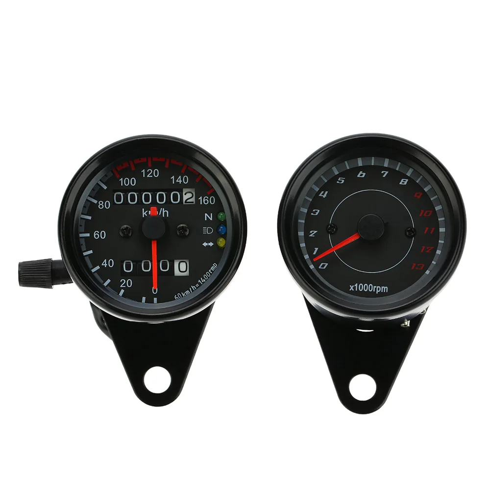 

12V Motorcycle 13000 RPM Tachometer Km/h Speedometer Dual Odometer Gauge with LED Backlight Signal Lights
