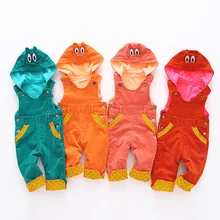 Весенние комбинезоны новые вельветовые Однотонная одежда карман комбинезон мультфильм шапка с динозаврами комбинезон Дети плюс бархатный комбинезон