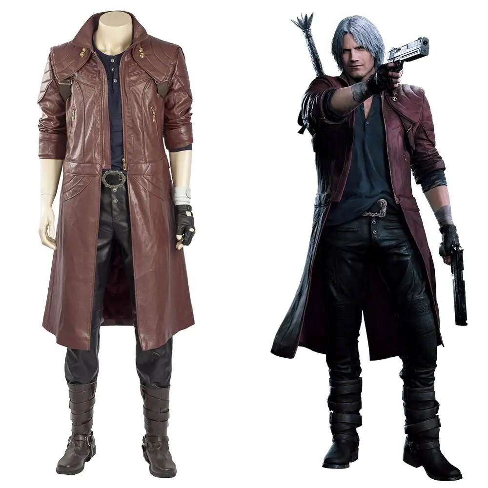 DMC 5 Cosplay Костюм Данте куртка пальто только кожаный наряд для взрослых костюм на