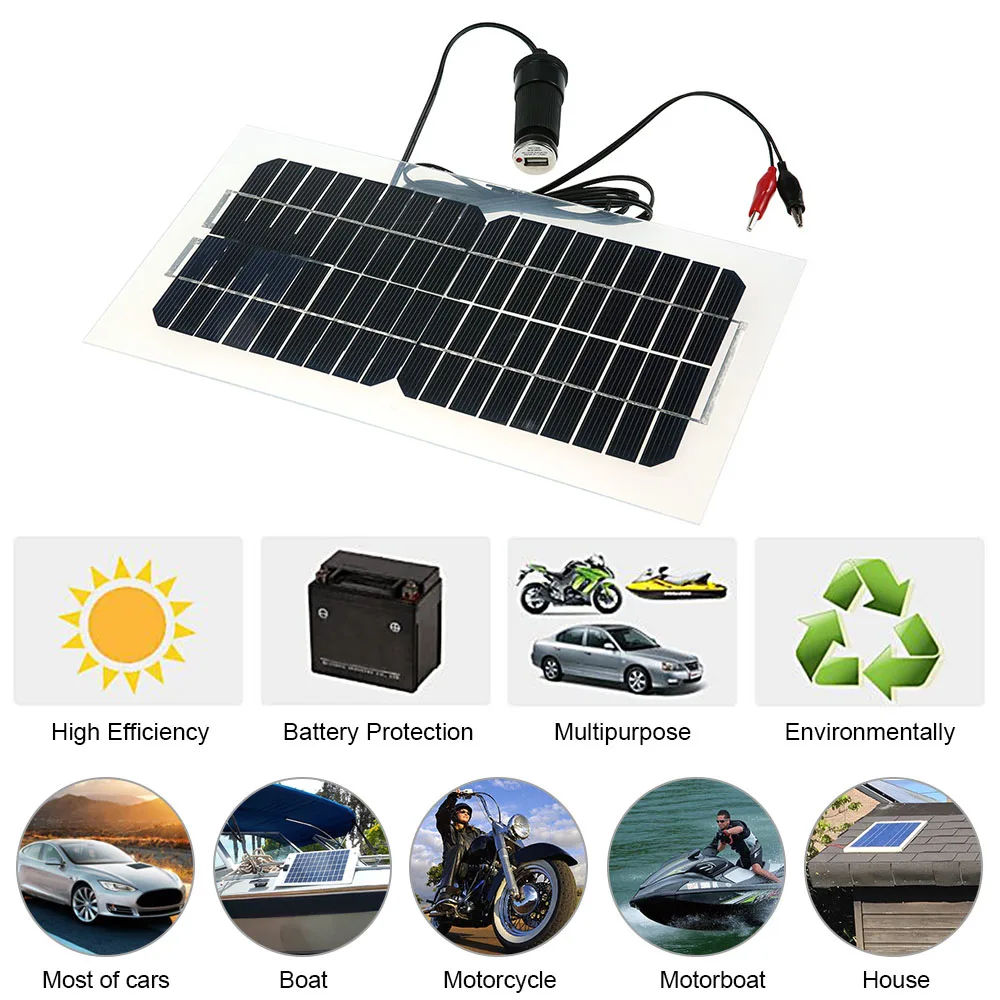 Полугибкая солнечная панель 18 в 5,5 Вт с кабелями для наружного автомобиля батарея Аккумулятор для мотоцикла зарядка Стайлинг