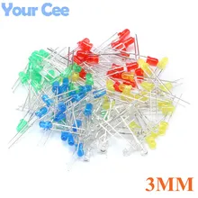 100pcs/lot 3MM LED Diode Kit Mixed Color Red Green Yellow Blue White