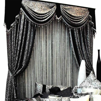 

Custom curtains High Quality modern Fashion Luxury European black white jacquard mosaic blackout curtain tulle valance N225