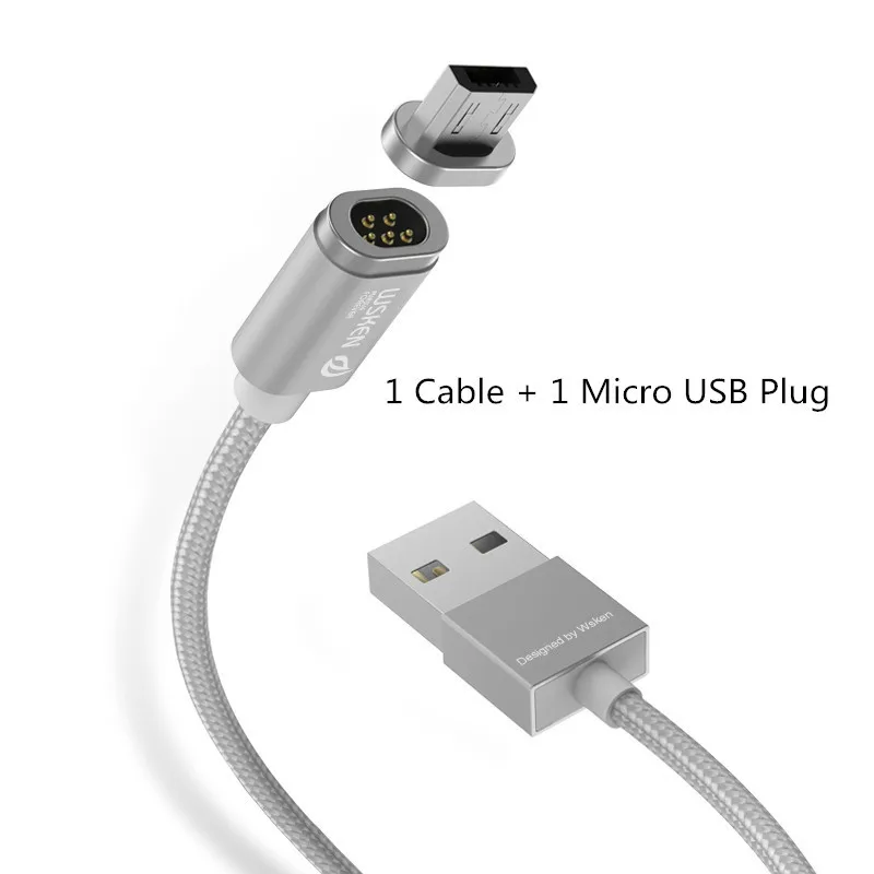 Wsken Mini 2 металлический Магнитный зарядный кабель для iPhone samsung htc 8Pin и Micro USB штекер нейлоновый плетеный провод x-кабель кабели для зарядки - Цвет: For Andriod