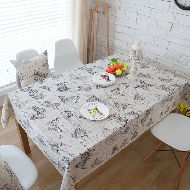

Countryside Letter Butterfly Print Tablecloth Lace Solid Rectangular Dining Table Cover Obrus Tafelkleed Kitchen Home Decorative