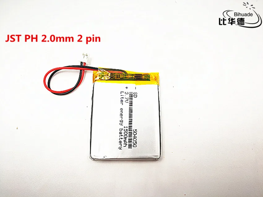 10 шт./лот JST PH 2,0 мм 2 pin хорошего качества 3,7 V, 1500 mAH, 504050 полимерный литий-ионный/литий-ионная аккумуляторная батарея для игрушка, портативное зарядное устройство, gps, mp3, mp4