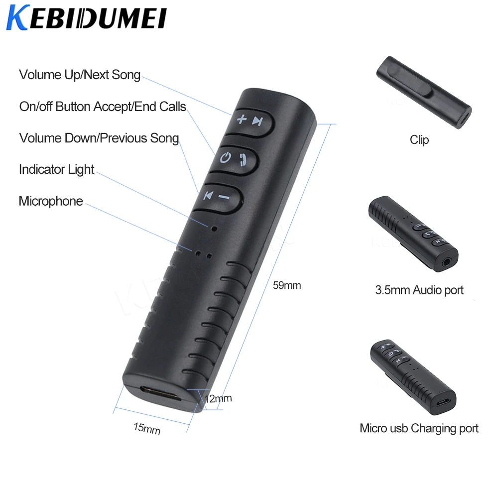 Bluetooth приемник Kebidu адаптер Dongles для колонок в машину Aux 3 5 мм разъем свободные руки