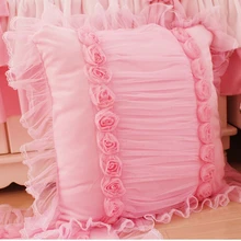 1076 принцесса квадратная розовая Подушка для девочки комната диван украшение хлопок Складные Кружева 45*45 см 60*60 см