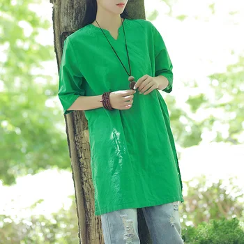 

Plus size women pullovers shirts medium-long shirt t-shirt linen women clothing summer basic tops free shipping