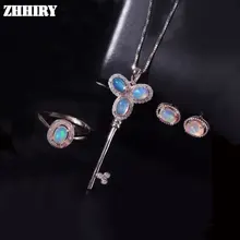 Натуральный Цвет ювелирное изделие с драгоценным камнем опалом наборы из натуральной серебро 925 пробы Для женщин кольцо, ожерелье, серьги ZHHIRY