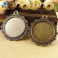 MINGXUAN 10pcs/lot Flower Antique Bronze/Antique Silver Round pendant setting inner 30mm for Cabochon Beads C744