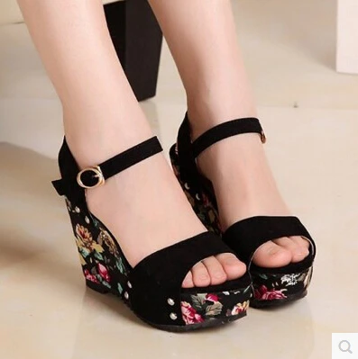 

2017 new arrival summer wedges female sandals platform high heel black women platform comfortable national trend shoes