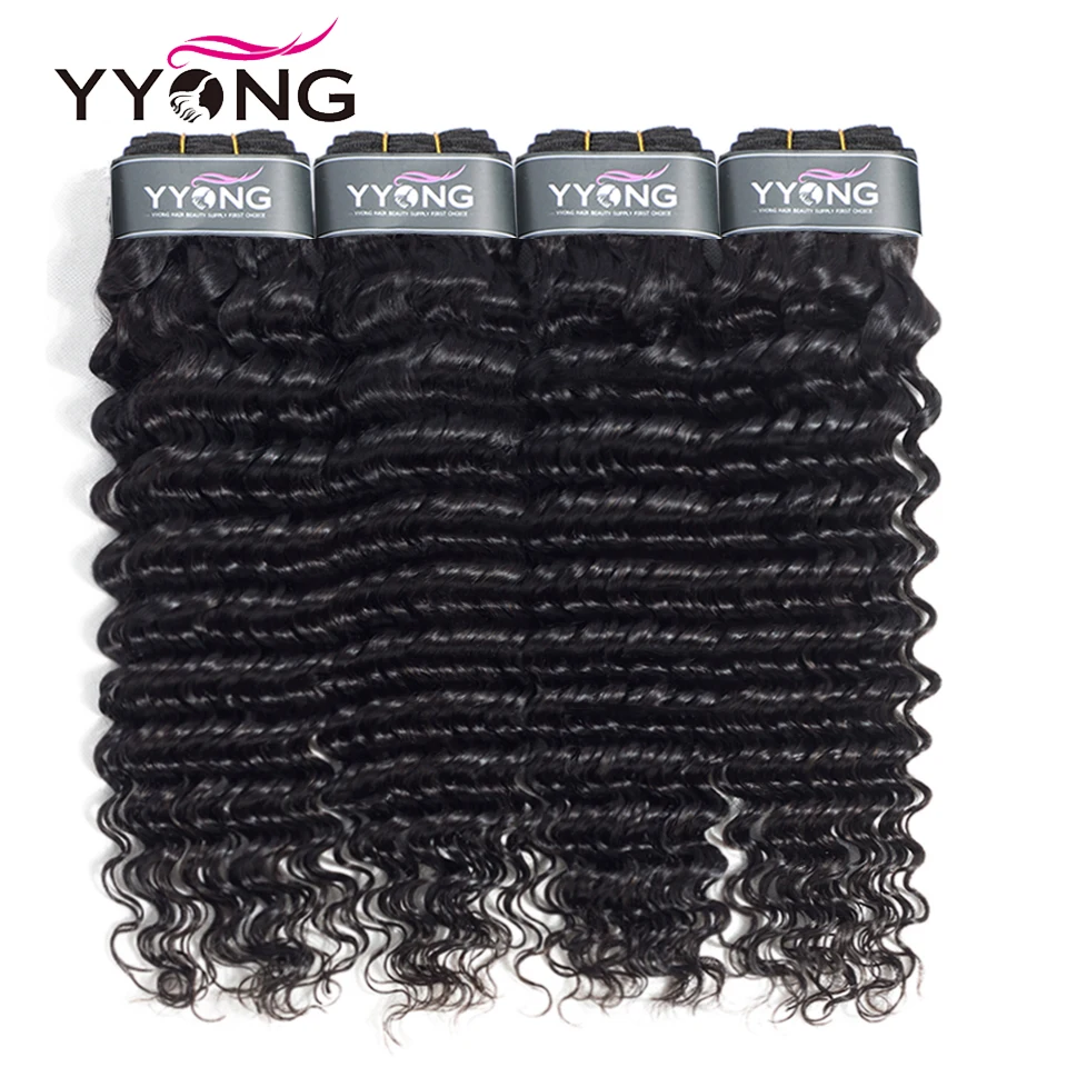 Yyong Hair 4 Bundle Deals Brazilian Deep Wave Hair Extensions 8-26 Inch Can Be Colored 100% Remy Human Weave Natural Color
