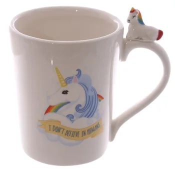 

3D Unicorn Mug Ceramic Cup Coffee Mugs with White clouds "I Don't Believe In Humans" Rainbow horse water bottle breakfast cups