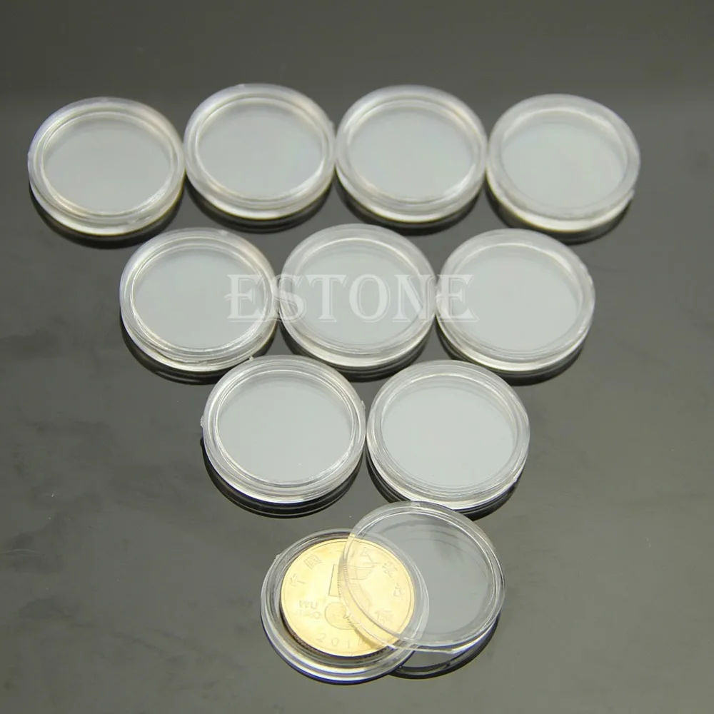 10pcs 21mm Applied Clear Round Cases Coin Storage Capsules Holder Round Plastic