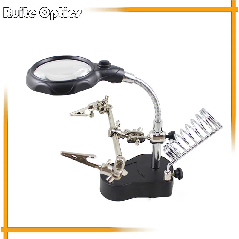 Soldering Stand 3x Desktop Magnifier Repairing Magnifying Glass 10x with LED Lights Illuminated