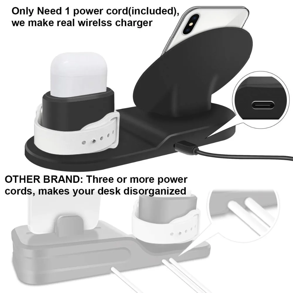 Wireless Charger Stand for iPhone AirPods Apple Watch, Charge Dock Station Charger for Apple Watch Series 4/3/2/1 iPhone X 8 XS