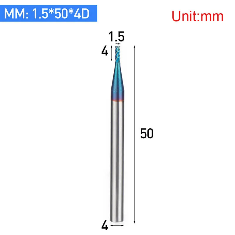 Карбид вольфрама HRC 65 градусов 4 флейты нано синее покрытие Концевая фреза хвостовик 4 6 8 10 мм затвердевает для алюминиевого сплава фреза - Длина режущей кромки: L00302