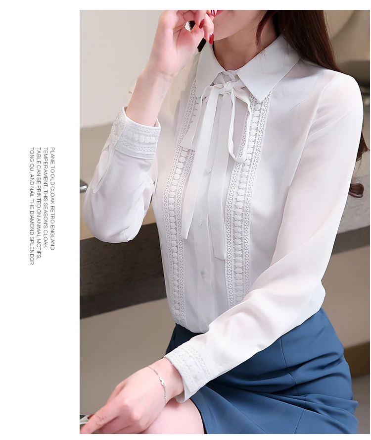 Осенняя Женская белая блузка офисный женский узкий обычный сплайсированный Свободный Длинный однотонный шифоновый рубашки рукав 5125 50