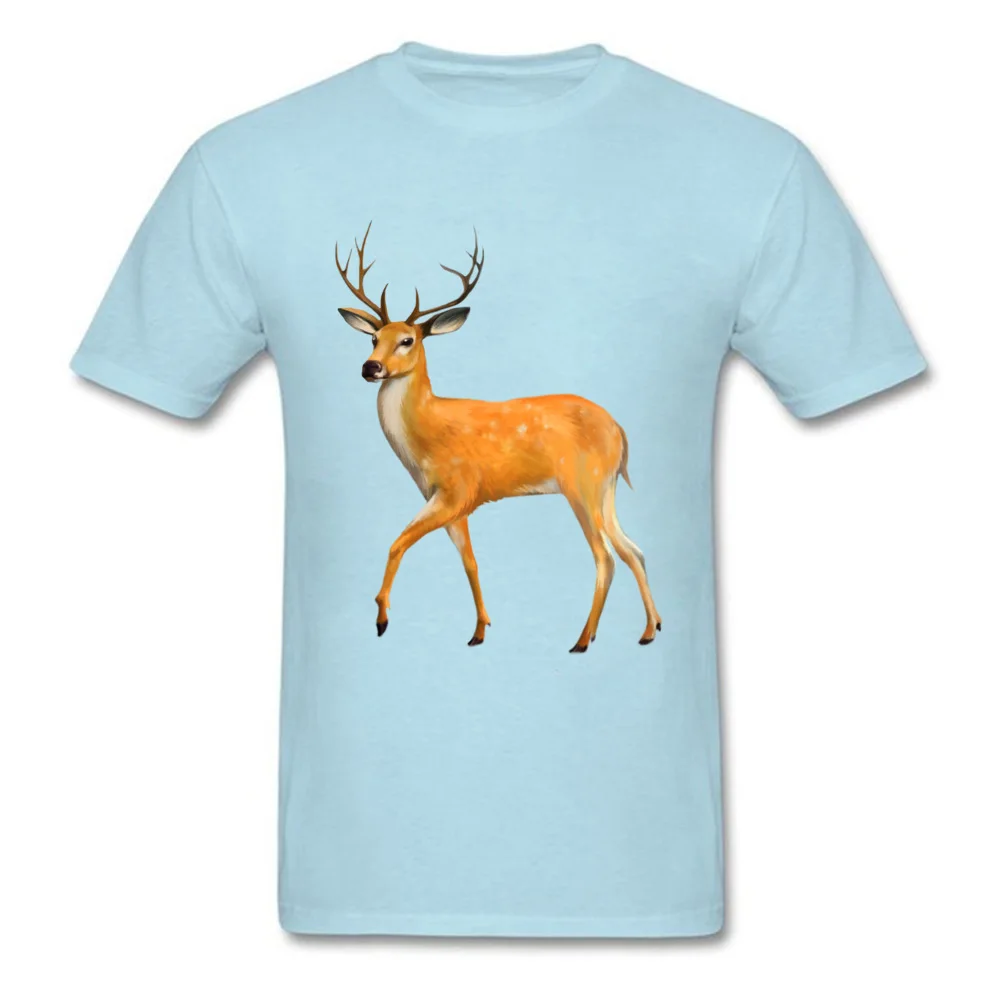 deer painting 100% Cotton Fabric T-shirts for Men Short Sleeve Tops T Shirt New Design Labor Day O Neck Tops T Shirt Summer deer painting light