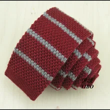 Шерсть Мужская мода ретро Вязаный Галстук/винно-красный и серый горизонтальные полосы desgin/Высокое качество узких шеи галстуки