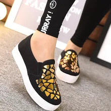 купить! Модные женские Vulcanize Slip-on повседневные мокасины женские туфли Saquined боковой платформе бале