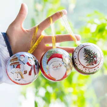 

Christmas Santa Claus Snowman Ball Iron Metal Candy Storage Box Hanging Ornament Tree Decor Candy Gift Box Christmas Decoration