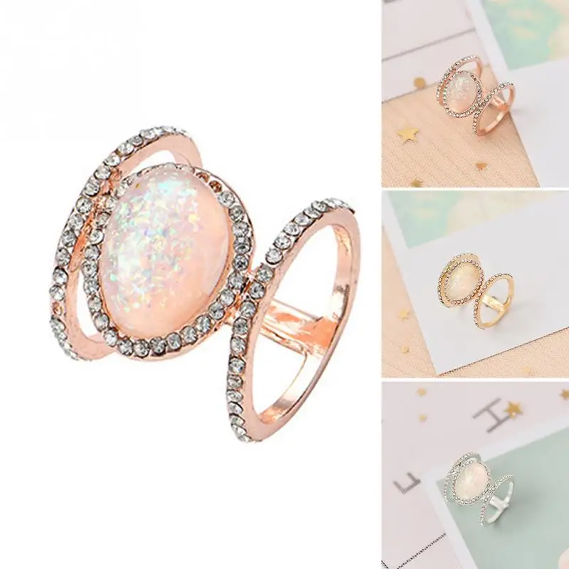 Fashion Jewelry Exquisite Ring Women Moonstone Rose Gold Engagement Ring For Party Wedding