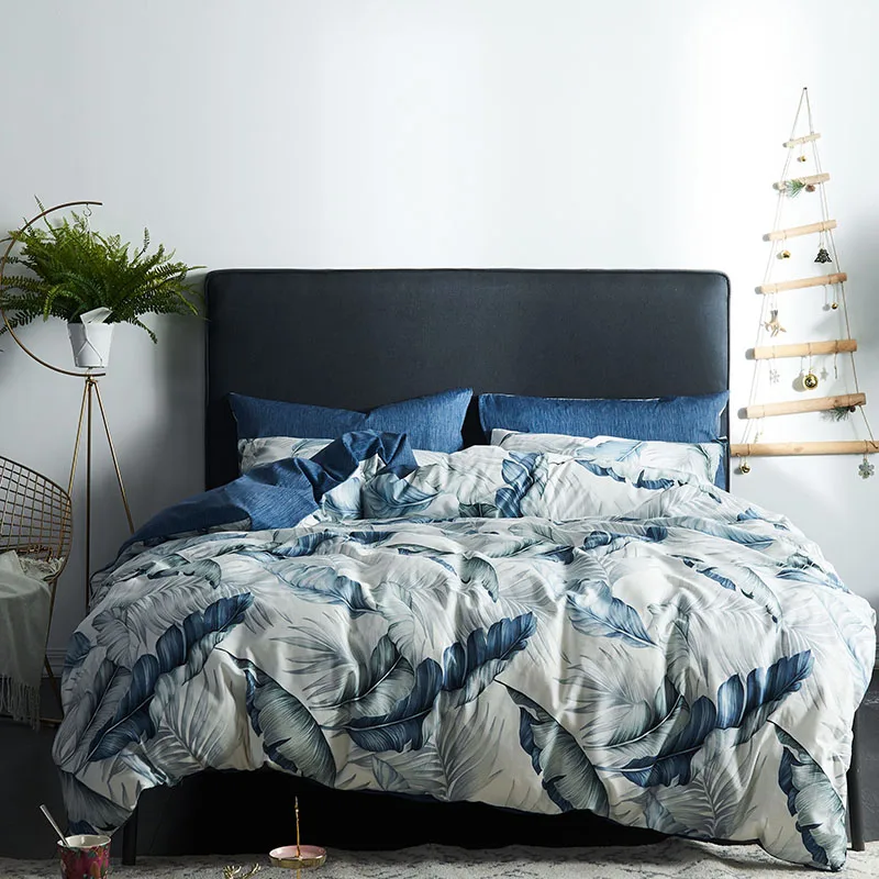 

Leaf print 100% cotton king size twin queen bedding set soft bed sheet fitted sheet set duvet cover parure de lit ropa de cama