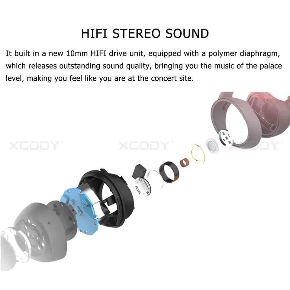 XGODY BE1018 беспроводные наушники Bluetooth 5,0 с шумоподавлением TWS наушники с зарядной коробкой микрофон наушники для телефона