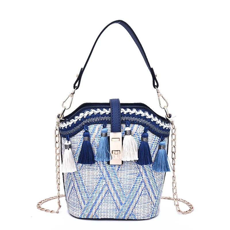 

Tassel Bucket Straw Bag 2019 Fashion Summer Beach Bag Embroidery Shoulder Bag Female Tote Bags for Women Handbags Bohemia Bolsa